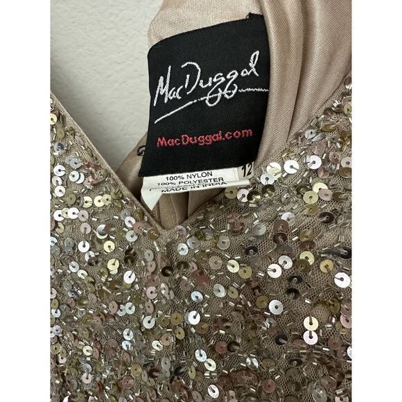 New Mac Duggal Shimmering Gold Sequin V-Neck Tank Cocktail Dress 5201 Size 12 - Picture 5 of 7